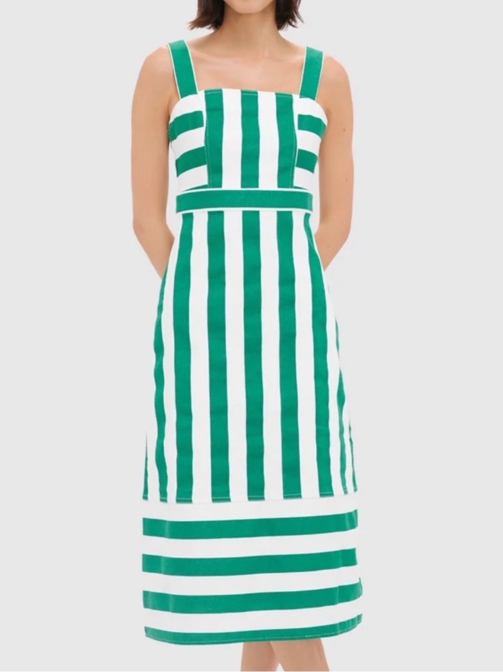 Hyacinth House Hooper Denim Midi Dress Green White Stripe NWT XS Tuckernuck